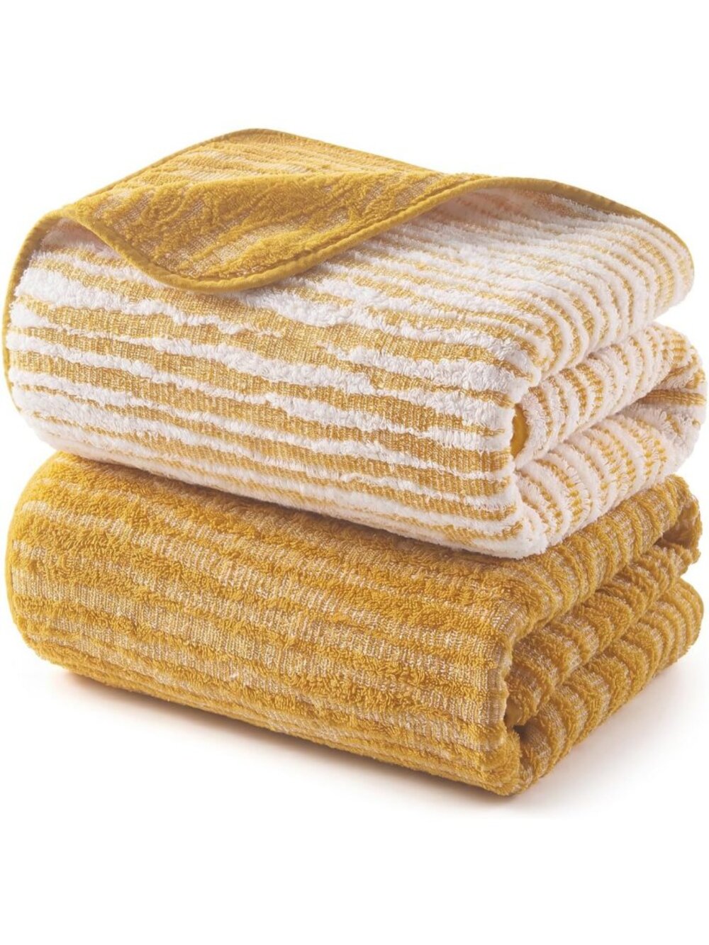 2 Pack Yellow Cotton Bath Towels Set - Soft, Absorbent, Double-Sided Design